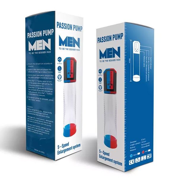 Автоматическая вакуумная помпа Men Powerup Passion Enlargement system Blue перезаряжаемая, 5 режимов SO6299 фото