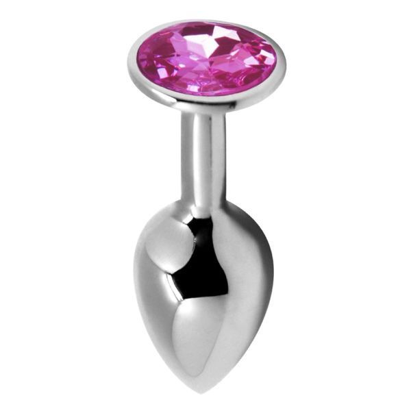 Anal plug Alive Anal Pleasure, L, with pink stone, silver, 9 x 4 cm