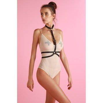 Портупея с ошейником One Size H2, экокожа, черная H2-поліуретан фото
