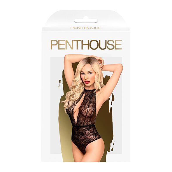Penthouse High Cut Bodysuit - Toxic Powder Black M/L