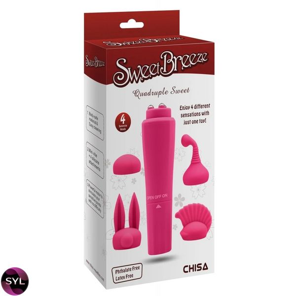 Вибратор для клитора с насадками Chisa Quadruple Sweet, розовый, 10 х 2.6 см 521668 /CN-100652166 фото