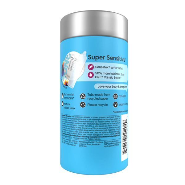 Condoms ONE Super Sensitive, 12 pcs, smooth, with additional lubricant, tube packaging