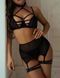 Star Night mesh lingerie set (bodice, panties, belt, garters), Black