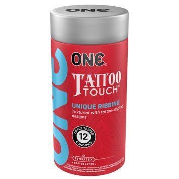 Презервативи ONE Tattoo Touch, 12 шт, рельєф у вигляді тату, 3 різновиди, подарункове паковання-тубус SX0790 SafeYourLove