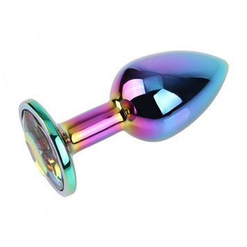Korek analny z kryształem S Rainbow Gem Chisa, metalowy, wielokolorowy, 7 x 2,7 cm