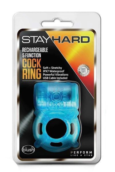 Кільце ерекційне з вібрацією STAY HARD 5 FUNCTION COCK RING BLUE T331622 SafeYourLove