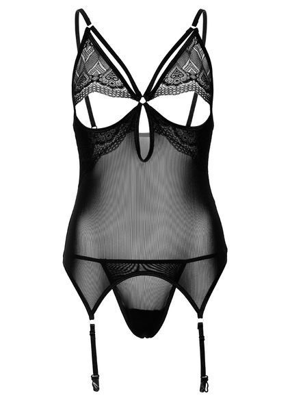 Корсет з підв'язками мереживною Daring Intimates Underboob Cami Garter, зі стрінгами, чорний, S/M DI75102 SafeYourLove