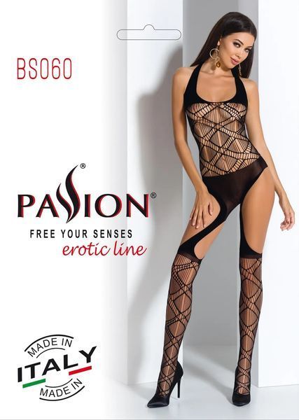 Bodystocking BS060 Black Passion, z geometrycznym wzorem, czarny, rozmiar S/L
