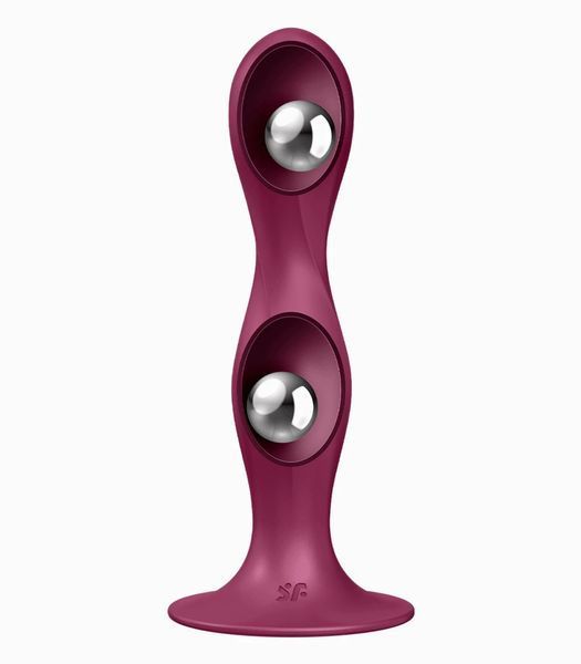 Dildo waginalno-analne Satisfyer Double Ball-R z obciążonymi kulkami, bordowe