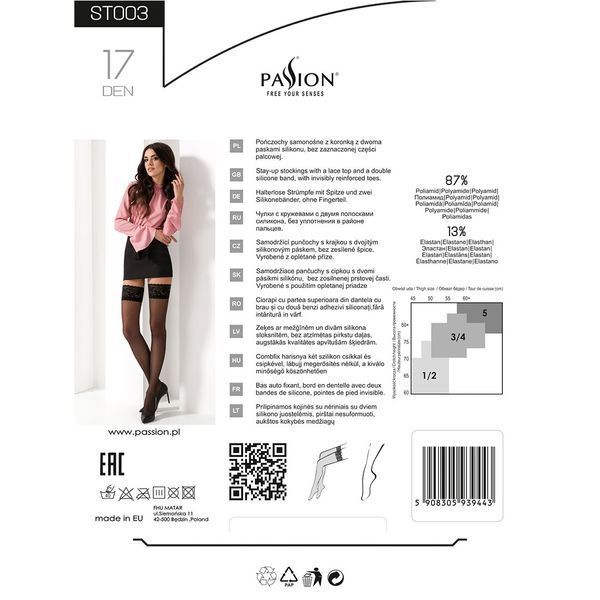 stockings on openwork silicone elastic band Passion ST003 grafit, Graphite, 3/4