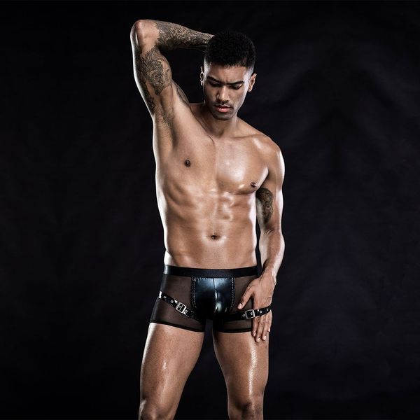 Men's erotic mesh briefs with straps, S/M