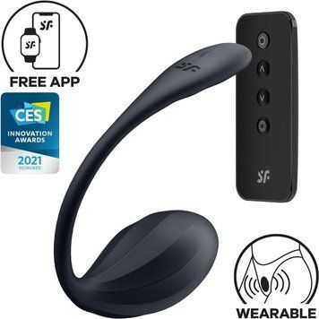 Black Satisfyer Ribbed Petal Connect App Black Smart Vibrating Egg, smartphone control, remote control