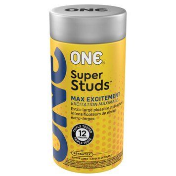 Презервативи ONE Super Studs, 12 шт, з точковим рельєфом, зі змазкою, подарункове паковання-тубус SX0791 SafeYourLove