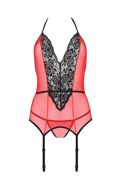 Корсет з пажами для панчіх Passion PEONIA CORSET S/M, стрінги SO8464 SafeYourLove