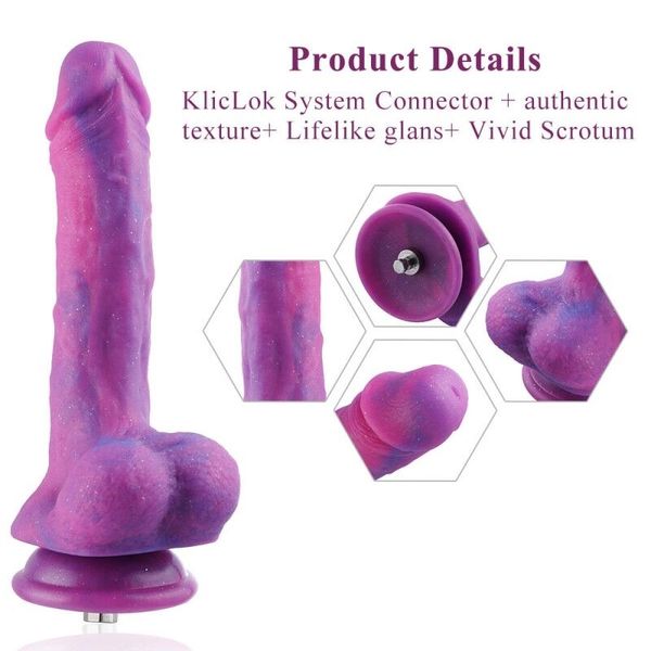 Фалоімітатор 8.2″ з вібрацією для секс-машин Hismith Purple Silicone Dildo with Vibe, KlicLok SO6212 SafeYourLove