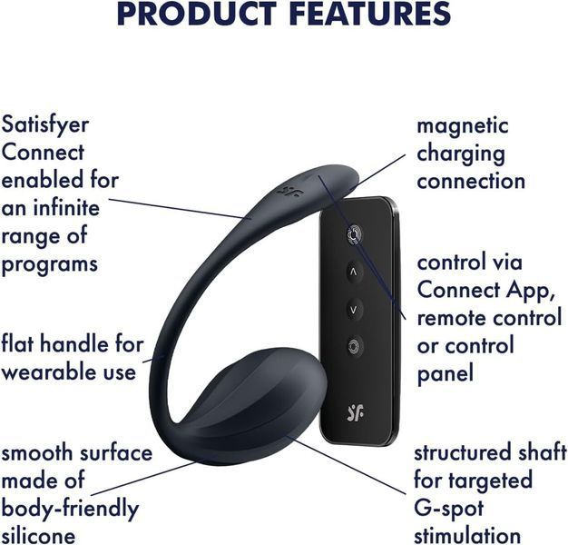 Satisfyer Ribbed Petal Connect App Smart Vibrating Egg, smartphone control, remote control, color Black
