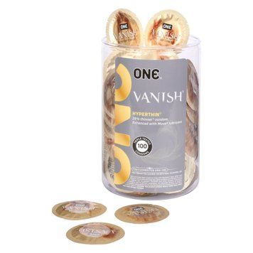 Zestaw prezerwatyw ONE Vanish Hyperthin, 100 szt., ultracienkie, ze środkiem nawilżającym, opakowanie w tubce