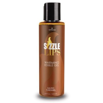 Sensuva Sizzle Lips Salted Caramel rozgrzewający żel do masażu (125 ml), bez cukru, jadalny