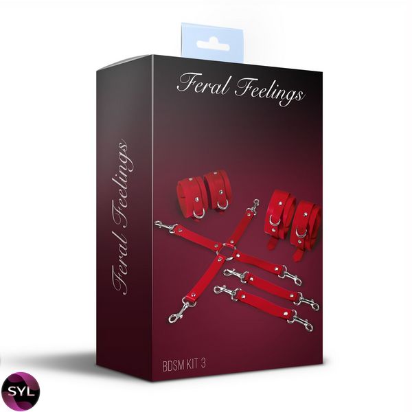 Набор для БДСМ 3 в 1 Feral Feelings BDSM Kit 3 Red, red, наручники, поножи, крестовина SO8270 фото