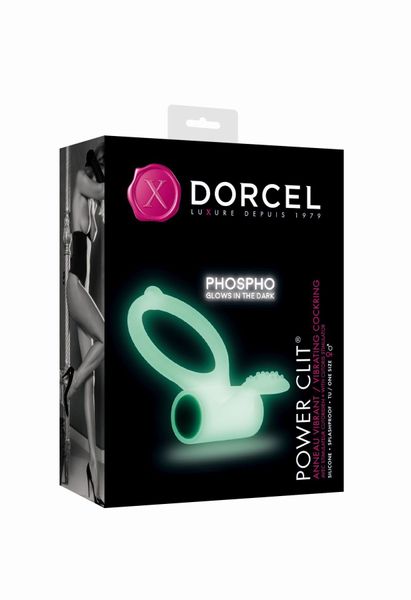 Ерекційне кільце Dorcel Power Clit White PHOSPHO з вібрацією, біле, світиться в темряві MD1397 SafeYourLove