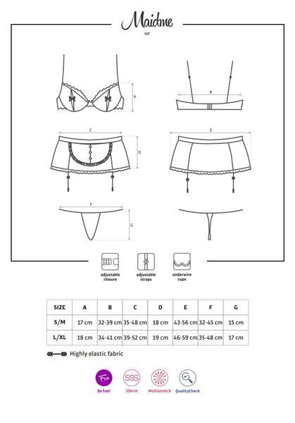 Еротичний костюм покоївки Obsessive Maidme set 5pcs, бюстгальтер, пояс з фартухом, панчохи, стр SO7291 SafeYourLove