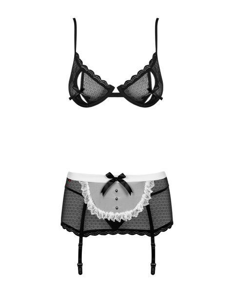 Еротичний костюм покоївки Obsessive Maidme set 5pcs, бюстгальтер, пояс з фартухом, панчохи, стр SO7291 SafeYourLove