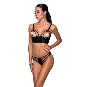 Komplet ze sk&oacute;ry ekologicznej z oczkami i ramiączkami Malwia Bikini &mdash; Passion, biustonosz i majtki, rozmiar S/M