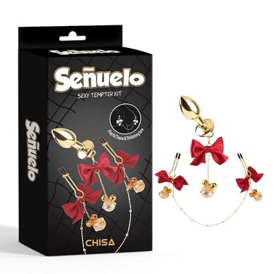 Набор CHISA Sexy Tempter Kit-Red Senuelo анальная пробка и зажимы на соски с бантиками 48795 /CN-732448795 фото