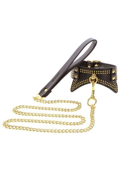 Taboom Vogue Studded Collar and Leash, Vegan Leather, Black