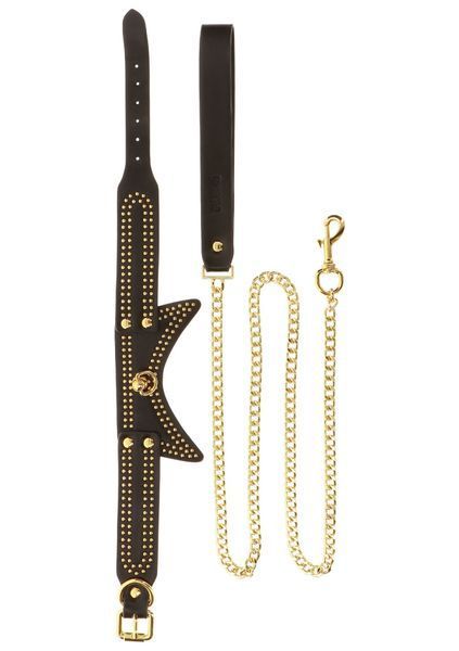 Taboom Vogue Studded Collar and Leash, Vegan Leather, Black