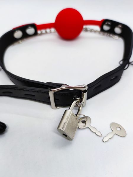 Кляп із затискачами на соски DS Fetish Locking gag with nipple clamps black/red 222002054 SafeYourLove