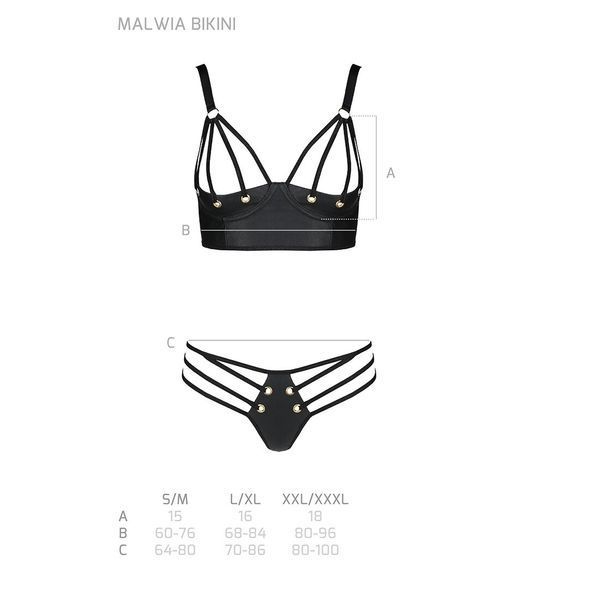 Komplet ze sk&oacute;ry ekologicznej z oczkami i ramiączkami Malwia Bikini &mdash; Passion, biustonosz i majtki, rozmiar S/M