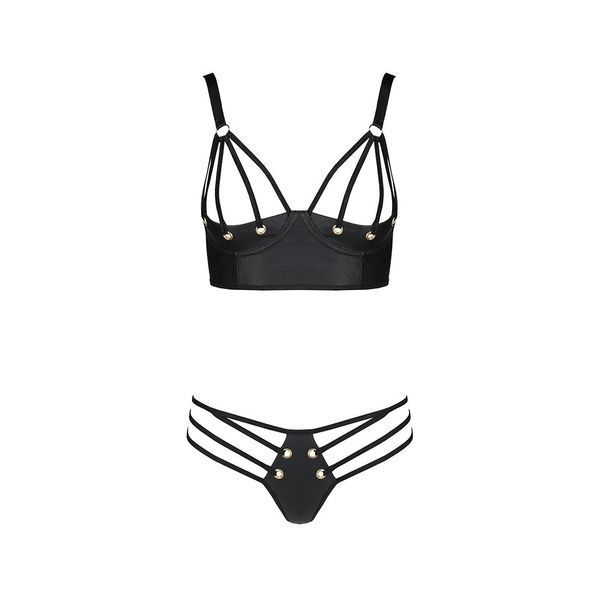 Komplet ze sk&oacute;ry ekologicznej z oczkami i ramiączkami Malwia Bikini &mdash; Passion, biustonosz i majtki, rozmiar S/M