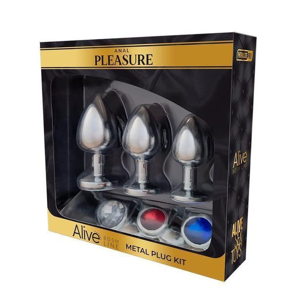 Set of 3 Alive metal anal plugs with stones of different colors