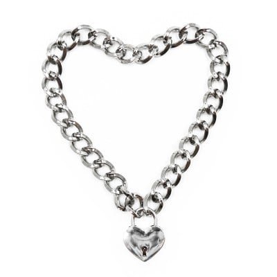 Ошейник из металлической цепи с замком в виде сердечка DS Fetish, серебристый 261200126 фото