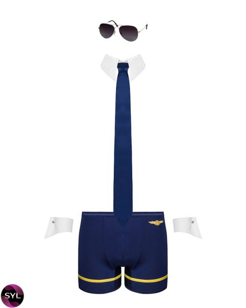 Эротический костюм пилота Obsessive Pilotman set, боксеры, манжеты, воротник с галстуком, очки SO7303 фото