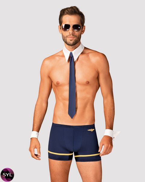 Эротический костюм пилота Obsessive Pilotman set, боксеры, манжеты, воротник с галстуком, очки SO7303 фото