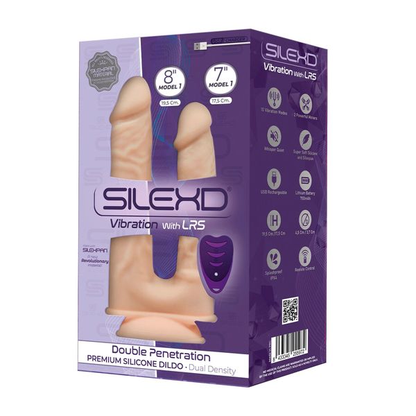 Подвійний фалоімітатор з вібрацією SilexD Double Gusto Vibro Flesh (Model 1 size 8" & 7") + LRS, діа SO8209 SafeYourLove