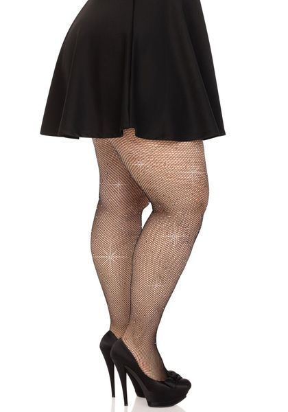 Rajstopy Leg Avenue z mikrosiateczki z kryształkami plus Karmel, drobna siateczka, kryształki, kolor Black