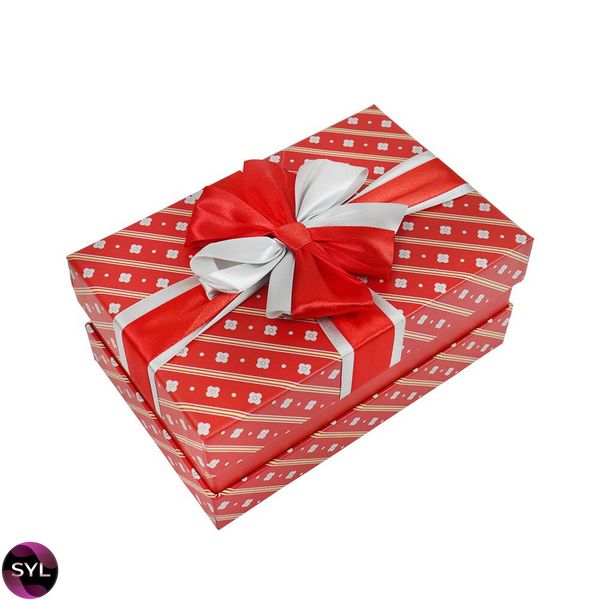 Подарочная коробка с бантом красно-белая, L - 28,5х21,5х12,8 см