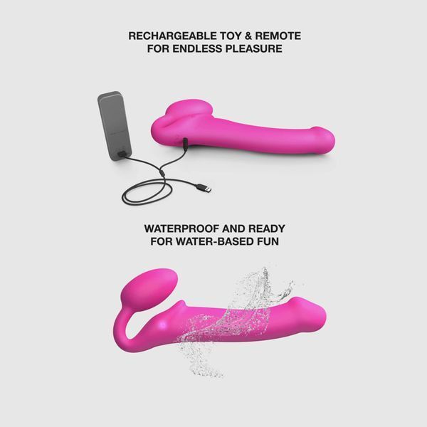 Безременный страпон с вибрацией Strap-On-Me Vibrating Fuchsia XL, диам. 4,7см, пульт ДУ, регулируемый SX2573 фото