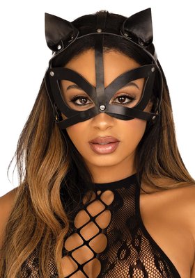 Маска кішки з екошкіри Leg Avenue Vegan leather studded cat mask Black SO8573 SafeYourLove
