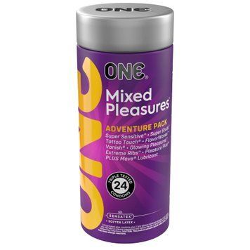 Презервативы ONE Mixed Pleasures, 24 шт, 8 видов, лубрикант в комплекте, подарочная упаковка-тубус SX0796 фото