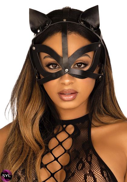 Маска кішки з екошкіри Leg Avenue Vegan leather studded cat mask Black SO8573 SafeYourLove