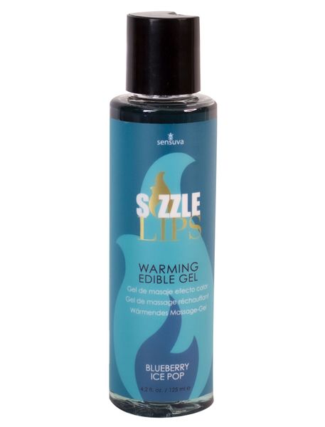 Sensuva Sizzle Lips Blueberry Ice Pop rozgrzewający żel do masażu (125 ml), bez cukru, jadalny