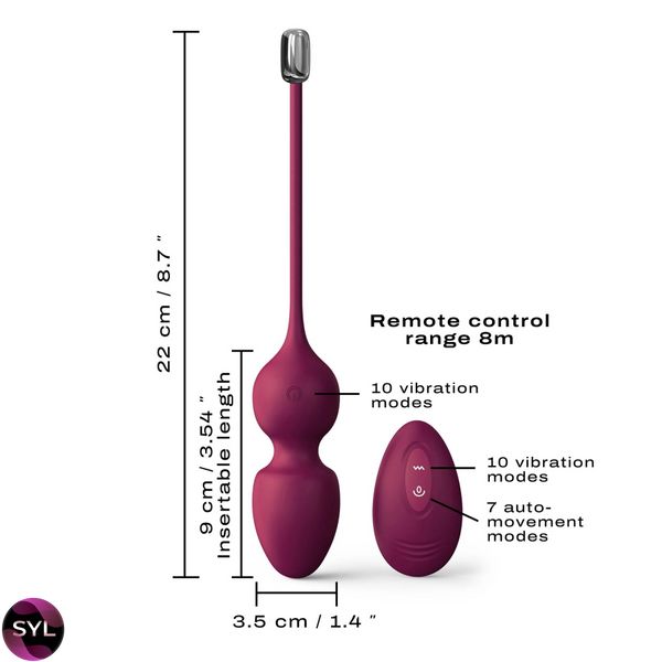 Вагинальные шарики Dorcel LOVE BALLS PLUM, вибрации и движения внутреннего шарика, пульт ДУ SO7388 фото