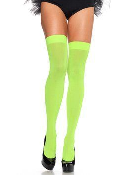 Leg Avenue Opaque Nylon Thigh Highs, Neon green, One size