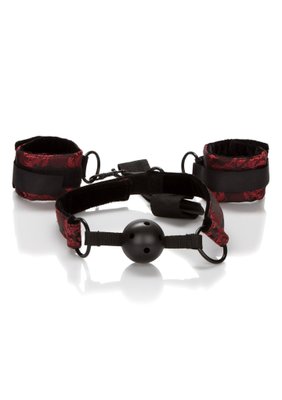 Кляп-шарик с наручниками California Exotic красно-черный CL12990 фото