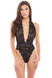 Lace bodysuit with open back Rene Rofe Plunge In Teddy, black, S/M