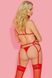 Set of contoured red lingerie Sunspice bra (open access) and stockings with belt, S/M